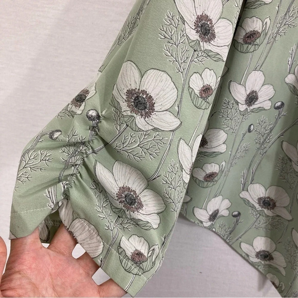 Mod Cloth Floral Green White Open Front Lightweight Jacket Large - Picture 3 of 8